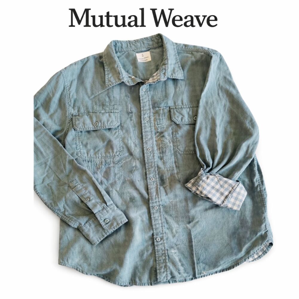 Mutual Weave Blue‎ Mens Inside Checker Cotton Blend Long Sleeve - XL